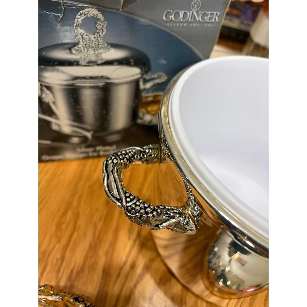 Godinger Silver Art Co Silver Plated Grape Design Ice Bucket and Tongs Set
